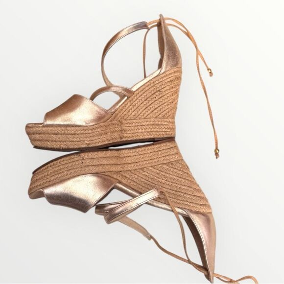 UGG Reagan Metallic Leather Strappy Open Toe Wedge Sandals Sz 10 - Picture 7 of 12